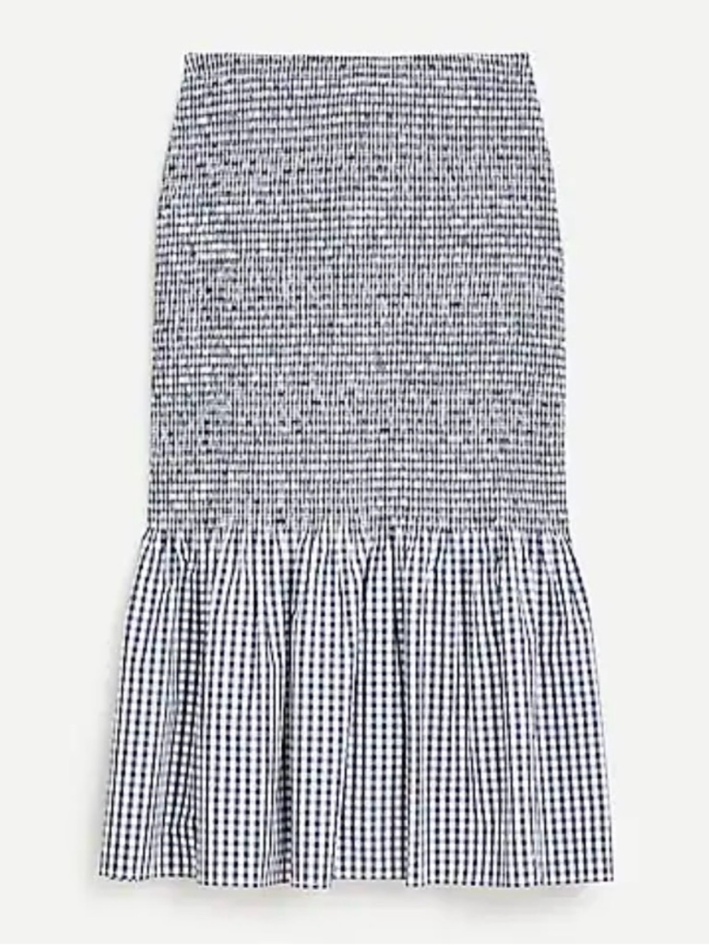 J. Crew Gingham Smocked Midi Skirt Navy White Size 4 Cottagecore Twee